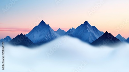 Wallpaper Mural Misty mountain nature idea. Breathtaking mountain range at sunrise, shrouded in mist and bathed in soft hues. Torontodigital.ca