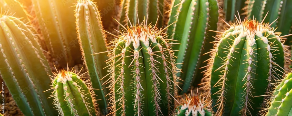 Cactus garden nature idea. A vibrant collection of tall cacti illuminated by warm sunlight in a desert setting. Cactus garden nature idea. A vibrant collection of tall cacti illuminated by warm sunlight in a desert setting.