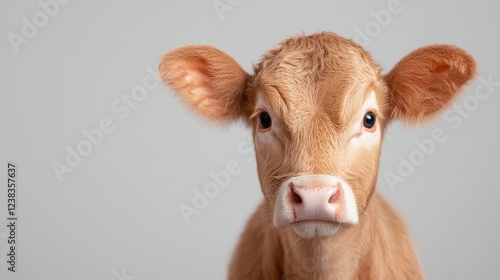 Cute calf portrait, studio shot, light background, farm animal (3) photo