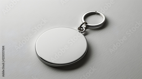 mock up white blank round key chain, gray background