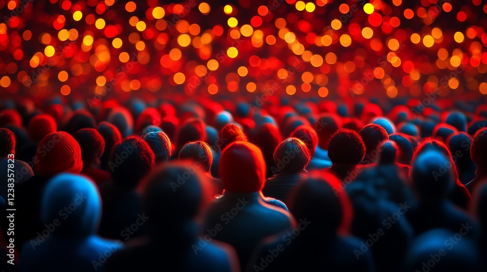 Obraz premium Crowd of people watching a stage with red lights