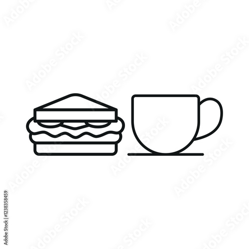 Coffee glass and sandwich set food drink icon represents a harmonious pairing of a rich, energizing brew and a savory, satisfying sandwich, perfect for café menus, restaurant branding