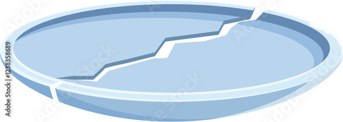 Light blue broken plate with a long crack dividing it into two pieces, representing fragility and damage