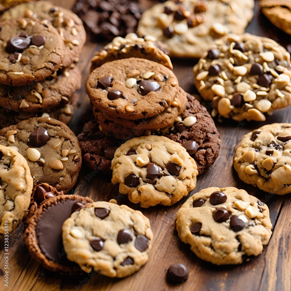 A beautifully arranged plate of assorted cookies with a golden-brown, crispy texture, placed on a cozy wooden table. The cookies are complemented by a steaming cup of hot beverage. A beautifully arranged plate of assorted cookies with a golden-brown, crispy texture, placed on a cozy wooden table. The cookies are complemented by a steaming cup of hot beverage.