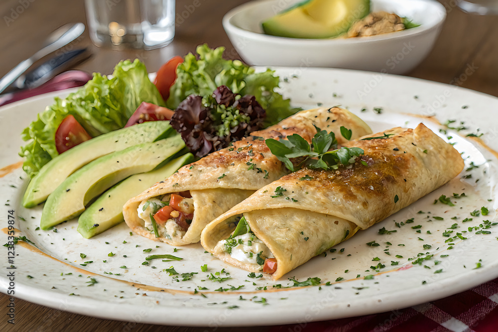 Delicious Mexican Cuisine with Enchiladas and Fresh Salad Platter Delicious Mexican Cuisine with Enchiladas and Fresh Salad Platter