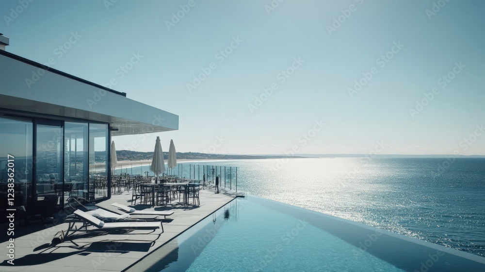 Fototapeta premium Stunning Luxury Villa with Infinity Pool Overlooking a Serene Ocean View