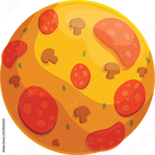 Delicious round pizza with salami and mushrooms, creating a mouthwatering culinary experience