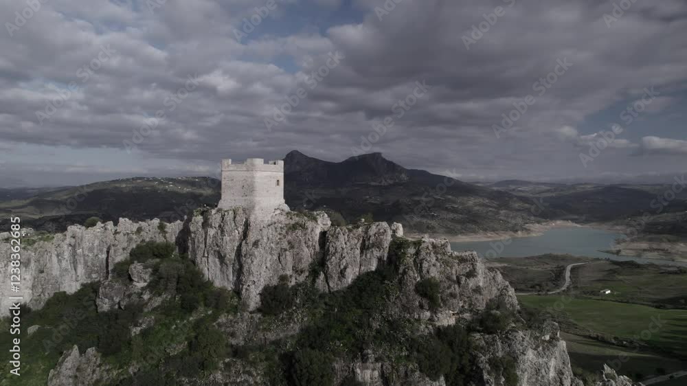 4K drone shot of Zahara de la Sierra, Spain, filmed with a DJI at 30fps. A cinematic backward flight revealing the medieval castle, the stunning reservoir, and the village below. 4K drone shot of Zahara de la Sierra, Spain, filmed with a DJI at 30fps. A cinematic backward flight revealing the medieval castle, the stunning reservoir, and the village below.