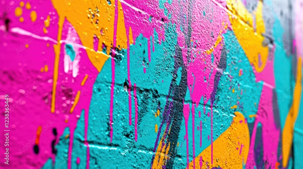 Vibrant Wall Art: Bright Pink and Blue Abstract Design with Drips and Splashes