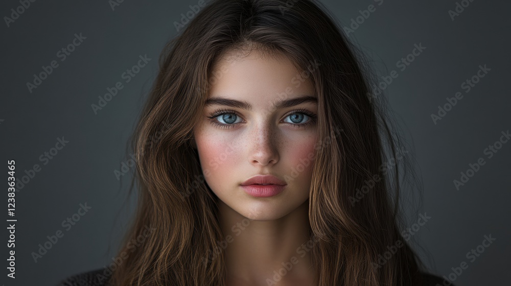 beautiful young woman with blue eyes and freckles portrait beautiful young woman with blue eyes and freckles portrait