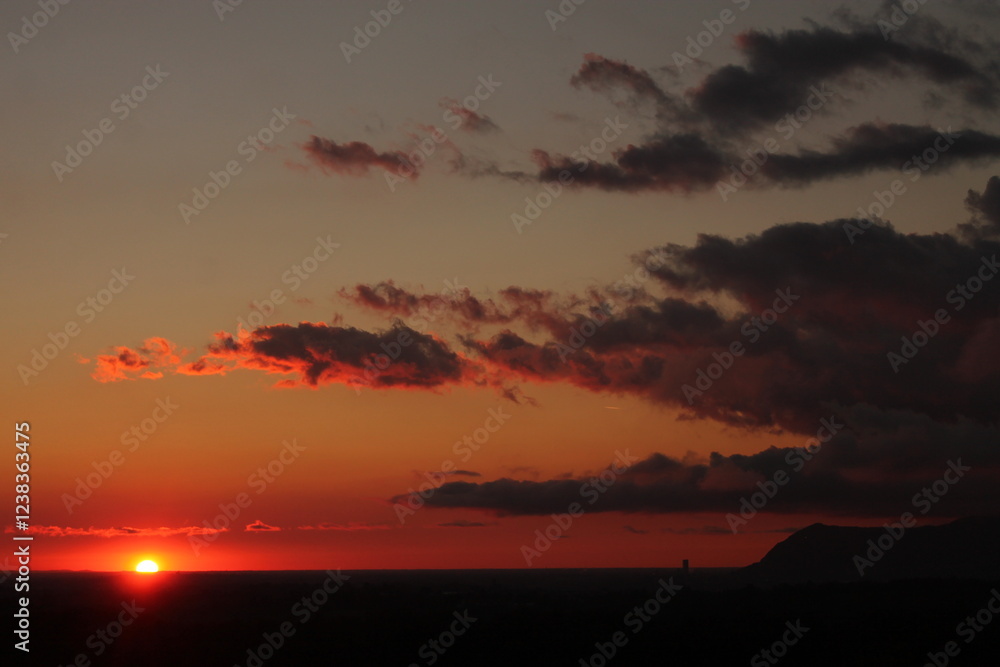 tramonto in inverno con alberi e cielo rosso e nuvole tramonto in inverno con alberi e cielo rosso e nuvole