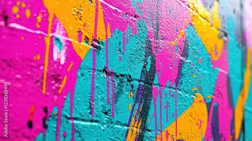 Obraz na płótnie Vibrant Wall Art: Bright Pink and Blue Abstract Design with Drips and Splashes w salonie