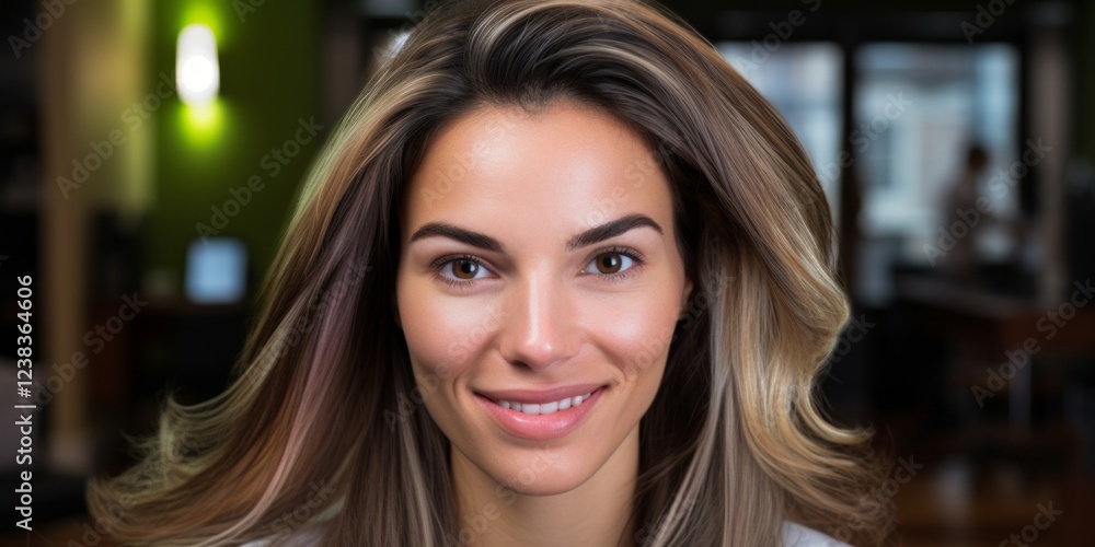 Obraz premium Beautiful laughing model girl with long curly hair. Studio shot. Beauty saloon. Selective focus. Generative AI.