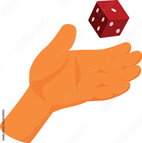Hand throwing red dice, symbolizing gambling, chance, and risk taking in casino games