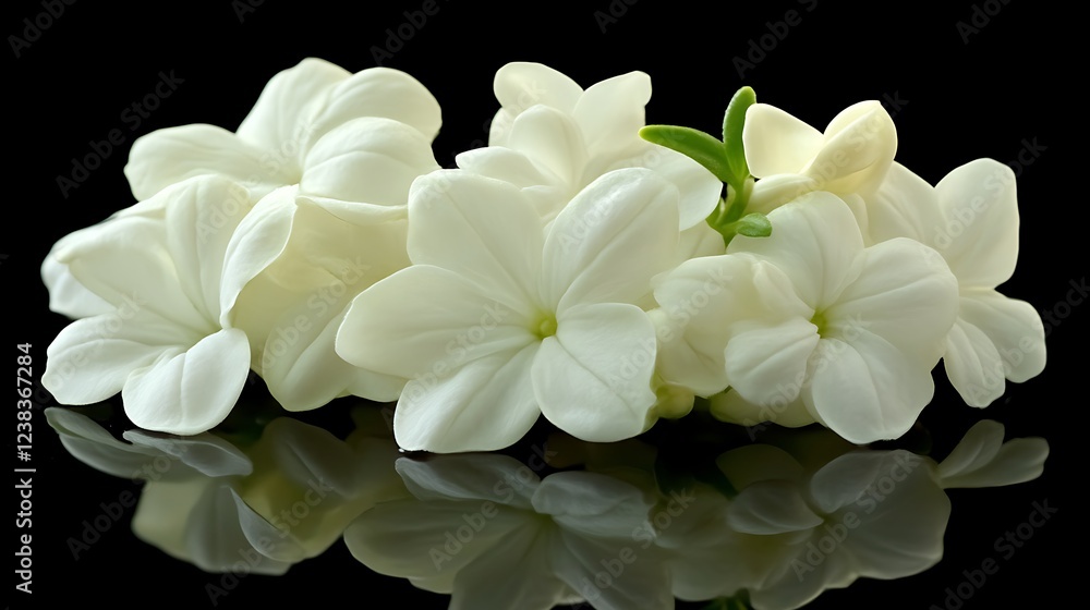 Fototapeta premium Delicate White Flowers Resting on Black Reflective Surface
