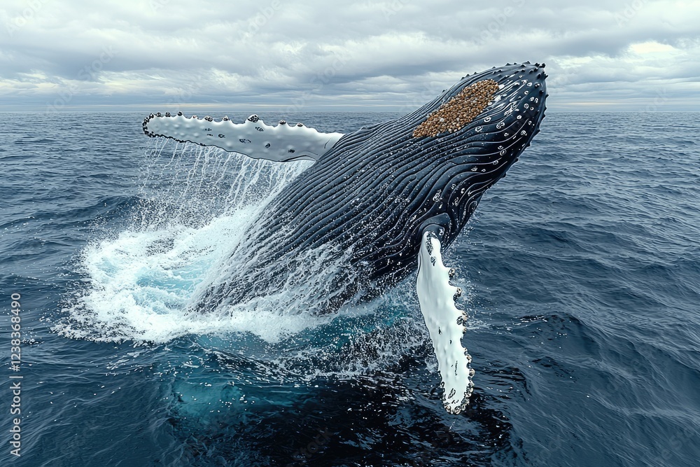 Fototapeta premium Humpback Whale Breaching Ocean Surface