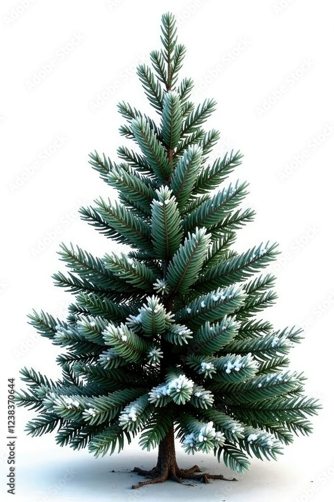 The isolated Nordmann fir Christmas tree is adorned with delicate frosty leaves, leaf, winter The isolated Nordmann fir Christmas tree is adorned with delicate frosty leaves, leaf, winter
