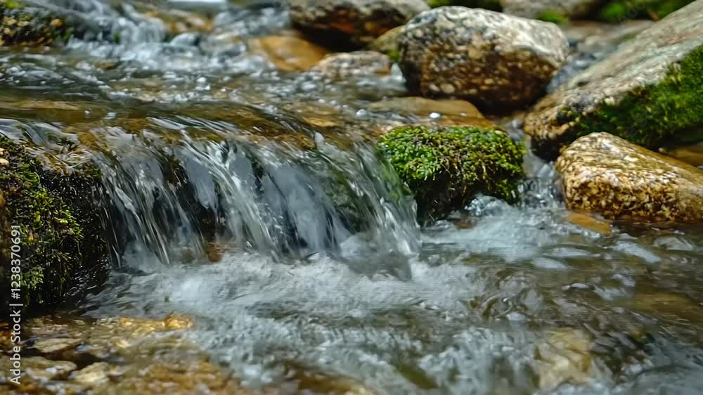 Cascading Stream Over Mossy Rocks in a Forest Cascading Stream Over Mossy Rocks in a Forest