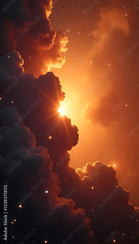 Fototapeta premium Generative IA: Celestial Sunset Through Emberscape Clouds