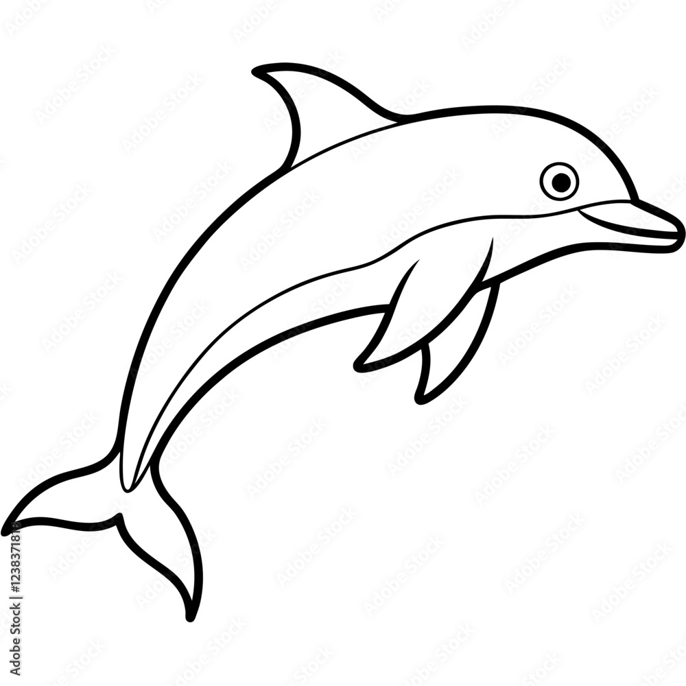 Fototapeta premium Dolphin line art vector on white background.