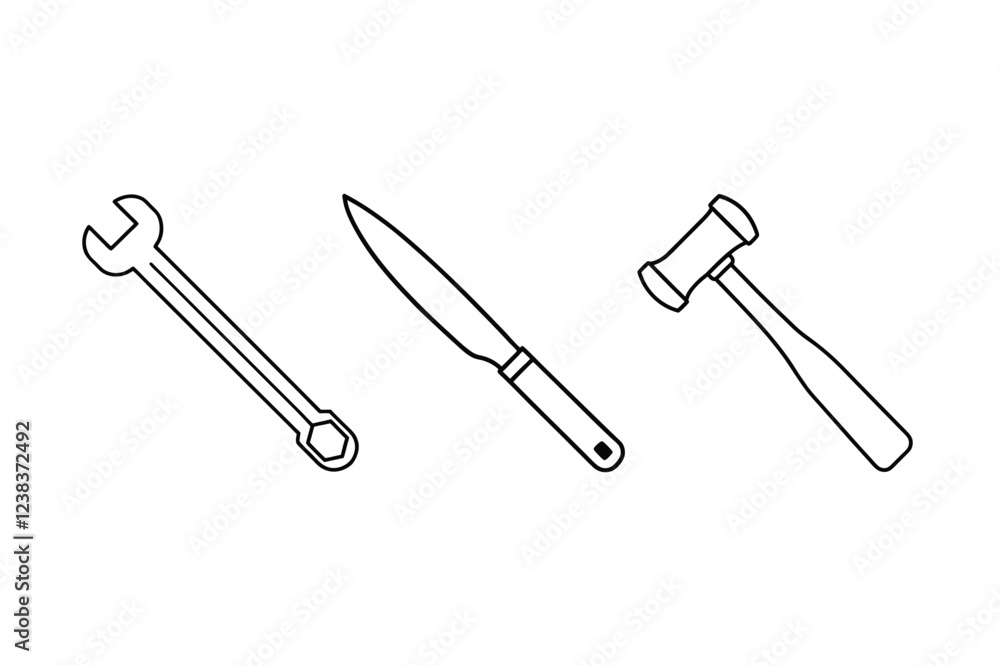 Fototapeta premium Basic Hand Tools line art icon 