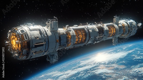 Spacecraft Orbiting Earth Showing Technological Advancement