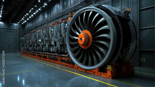 A high tech aeronautical testing facility showcasing a row of massive turbine fans designed to rigorously evaluate and validate the performance of advanced aerospace equipment and innovations photo