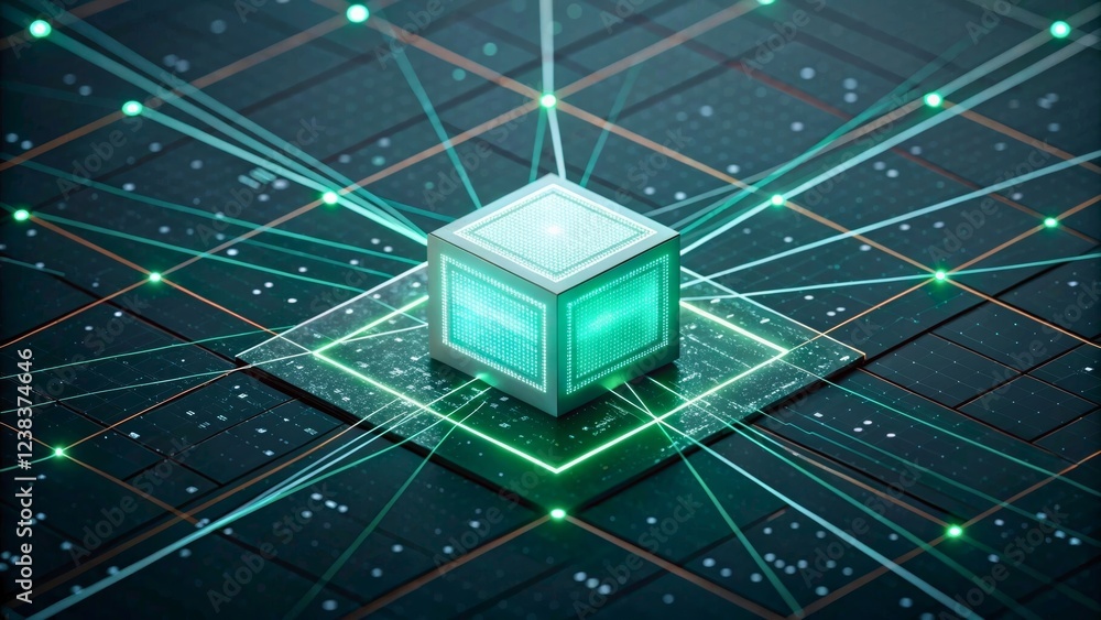Futuristic Processor with Neon Lights and Data Lines on a Dark Background Futuristic Processor with Neon Lights and Data Lines on a Dark Background