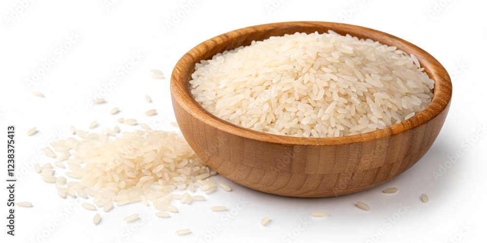 Delicious White Rice in a Rustic Wooden Bowl for Home Cooking Delicious White Rice in a Rustic Wooden Bowl for Home Cooking