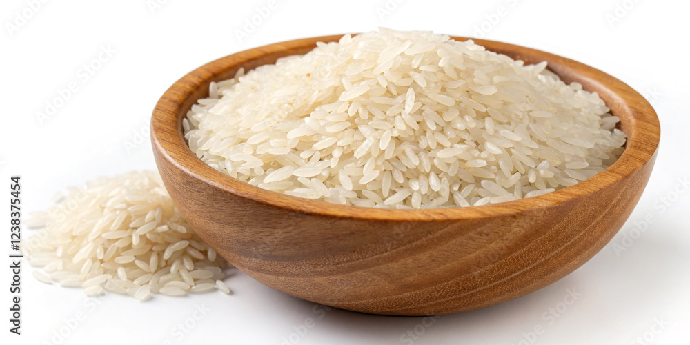 Nutritious White Rice in a Wooden Bowl Isolated on White Background for Culinary Use Nutritious White Rice in a Wooden Bowl Isolated on White Background for Culinary Use