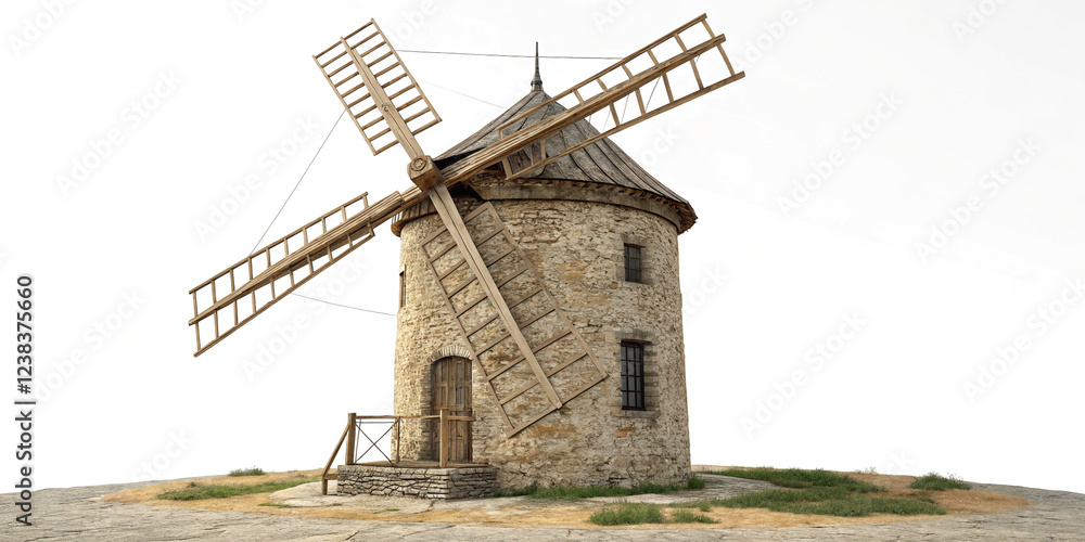 Obraz premium Classic Windmill Isolated on White Background for Agricultural Heritage