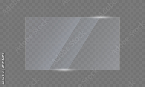 Clear transparent glass overlay. Screen reflection illustration on a transparency grid background