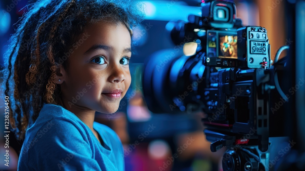 A child acting in front of a camera, performing for a short video project with their friends as the crew. The scene feels creative, energetic, and full of enthusiasm for filmmaking. A child acting in front of a camera, performing for a short video project with their friends as the crew. The scene feels creative, energetic, and full of enthusiasm for filmmaking.