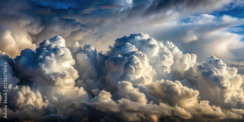 Thick and puffy clouds with flat bases and rounded tops in a dramatic sky with dark grey undertones, puffy, stormy, thick, turbulent, sky Thick and puffy clouds with flat bases and rounded tops in a dramatic sky with dark grey undertones, puffy, stormy, thick, turbulent, sky