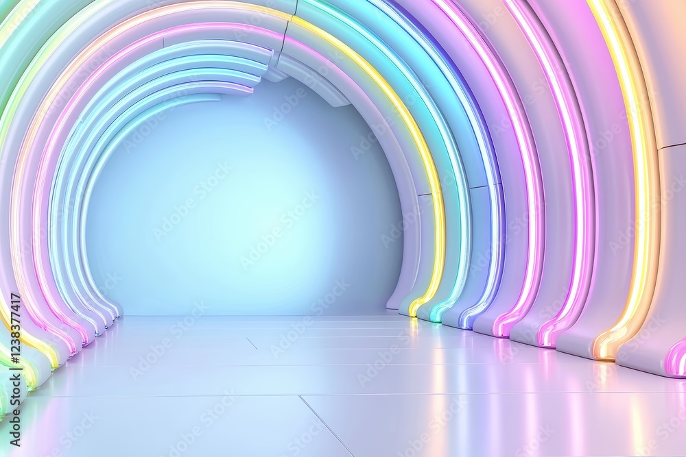Vibrant neon tunnel with colorful glowing arches Vibrant neon tunnel with colorful glowing arches