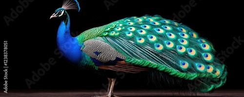 A stunning and vivid portrait of a magnificent peacock showcasing its breathtaking plumage in a bold and captivating display  The bird s vibrant feathers intricate patterns