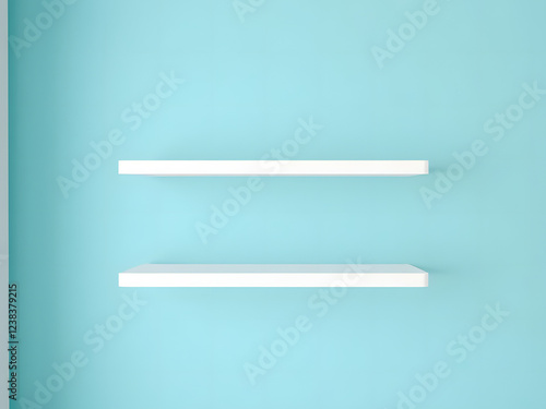 An empty light blue shelf, a blank canvas for your next business concept photo