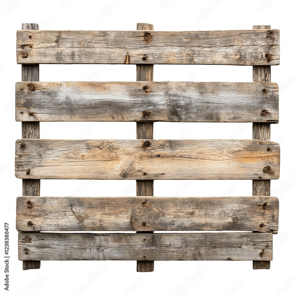 Weathered wooden pallet with horizontal planks showing age and texture isolated on png transparent background Weathered wooden pallet with horizontal planks showing age and texture isolated on png transparent background