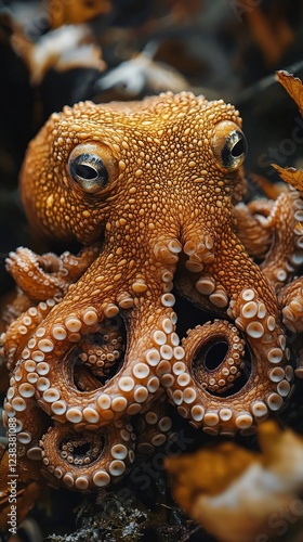 HD Phone Wallpaper Close up of an Octopus s Detailed Texture Showing Suckers and Eyes in Vivid Color photo