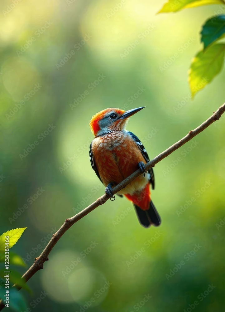 Tiny red bellied woodpecker clinging to a thin branch, bird perched, beak, cute Tiny red bellied woodpecker clinging to a thin branch, bird perched, beak, cute