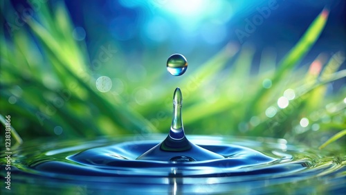 Wallpaper Mural Tiny water droplet falling from the tip of a blade of grass, creating a miniature waterfall effect, greenery, water fall, water droplet, drop Torontodigital.ca