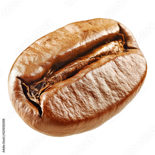 Close up of roasted coffee bean rich brown color and textured surface isolated on png transparent background photo