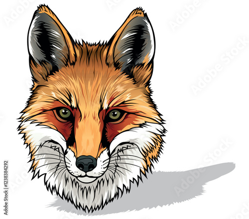 Fox Head as Colorful Illustration Isolated on White Background, Vector