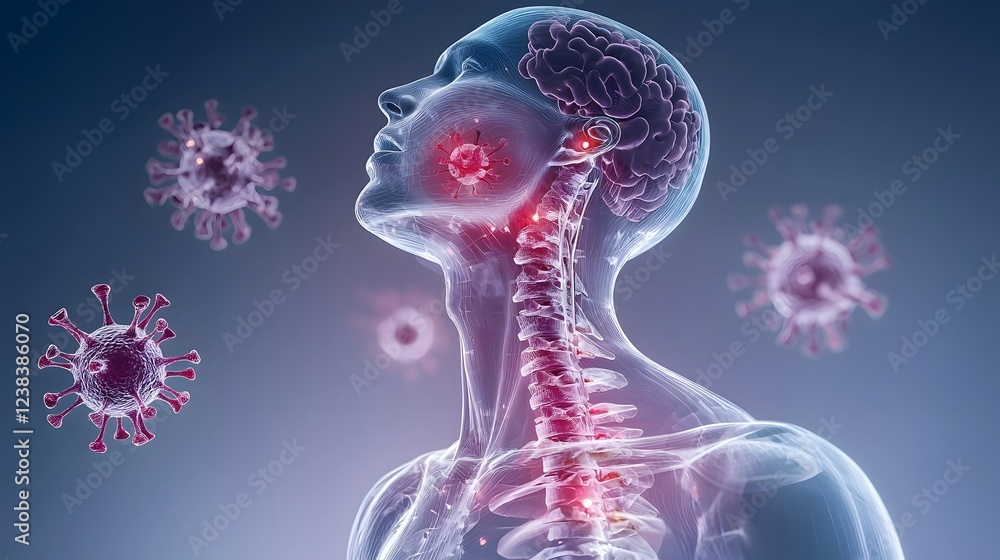 Futuristic X Ray Rendering of Illuminated Infection Points in Human Neck Tonsils Depicting the Immune System s Fight Against Foreign Pathogens Futuristic X Ray Rendering of Illuminated Infection Points in Human Neck Tonsils Depicting the Immune System s Fight Against Foreign Pathogens