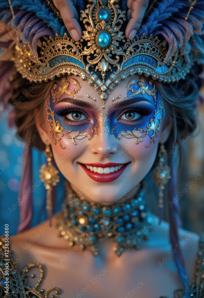 Venetian carnival mask, Portrait of beautiful woman with masquerade carnival mask on her face. Venetian carnival mask, Portrait of beautiful woman with masquerade carnival mask on her face.