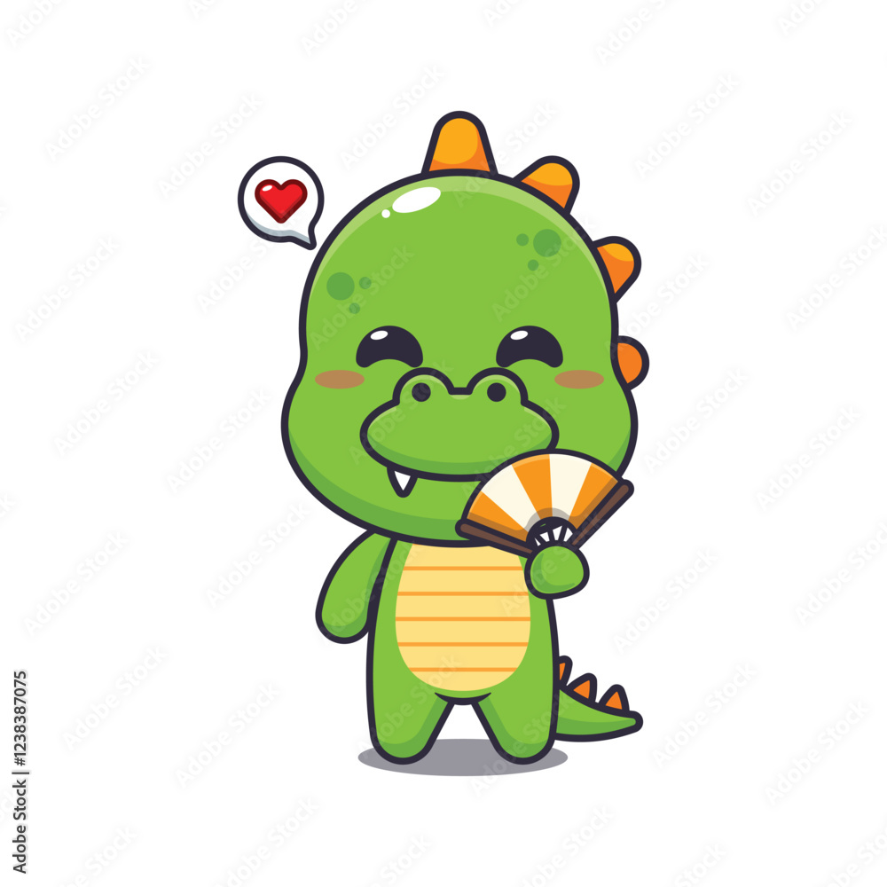 dinosaur mascot cartoon character vector illustration with hand fan. dinosaur mascot cartoon character vector illustration with hand fan.