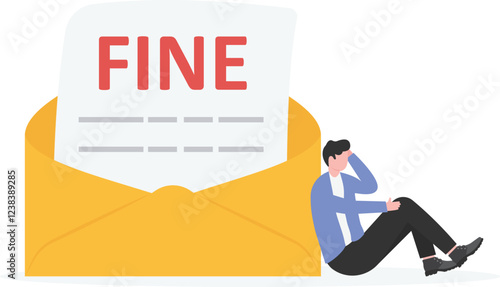 Fine by mail, vector icon. Punishment document in envelope. Vector symbol of fine or penalty

