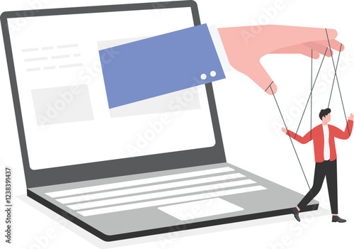 Vector illustration of smart phone controlling man. Social media, gadget, technology dependency concept

