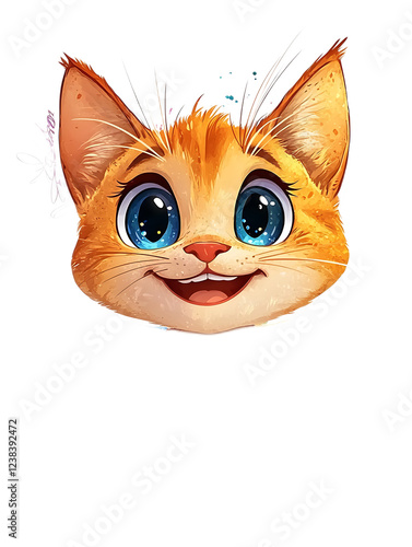 Cute Cartoon Cat Sticker with Expressive Eyes and Playful Features