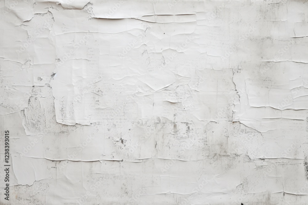 Fototapeta premium Abstract white texture featuring wheatpaste materials and peeling layers on a street post, ideal for urban art concepts and backgrounds